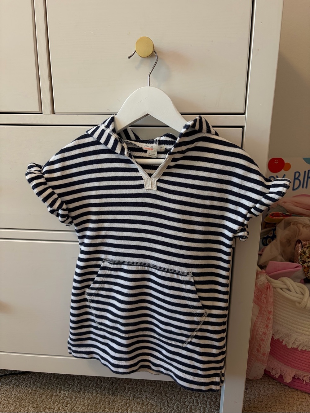 Crewcuts Girls 2 Hooded Swim Cover Up Navy White Striped Cotton